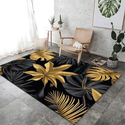 ROMOER Waschbarer Teppiche Tropische Palmenblätter Für Eingangseingangsfleckenflecken Widerstandsfähiger Teppich Für Badezimmer Wäscherei Schlafzimmer Kinderzimmer Schlafzimmer Büro Schwarz Gold, ROMOER Waschbarer Teppiche Tropische Palmenblätter Für Eingangseingangsfleckenflecken Widerstandsfähiger Teppich Für Badezimmer Wäscherei Schlafzimmer Kinderzimmer Schlafzimmer Büro Schwarz Gold, von ROMOER