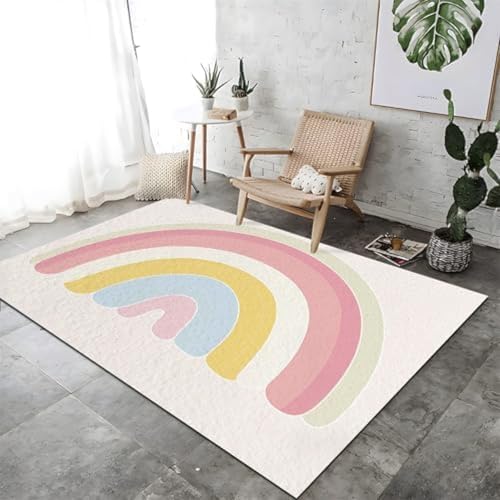 ROMOER Waschbares Teppiche Einfache Regenbogenlinien Für Eingangseingangsfleckenflecken Widerstandsfähiger Teppich Für Badezimmer Wäscherei Schlafzimmer Kinderzimmer Schlafzimmer Büro Mehrfarbig, von ROMOER