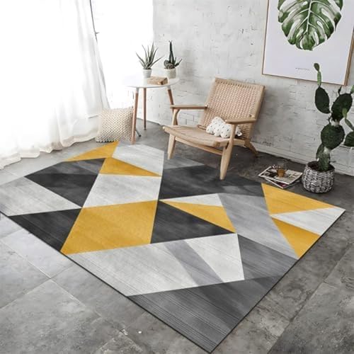 ROMOER Waschbares Teppiche Moderne Geometrische Dreiecksfarbe Für Eingangseingangsflecken Nicht Rutschfestem Teppich Für Badezimmer Wäsches Schlafzimmer Kinderzimmer Schlafzimmer Büro Grau Gelb, von ROMOER