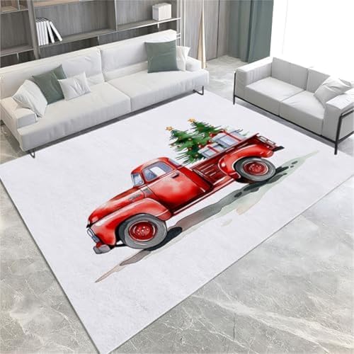 Rote Fläche Teppiche Vintage Truck Weihnachtsbaum Nicht Rutsches Waschbecken Teppich Kurze Stapelbodenmatte Für Wohnzimmer Schlafzimmer Badezimmer Küche & Büro, von ROMOER