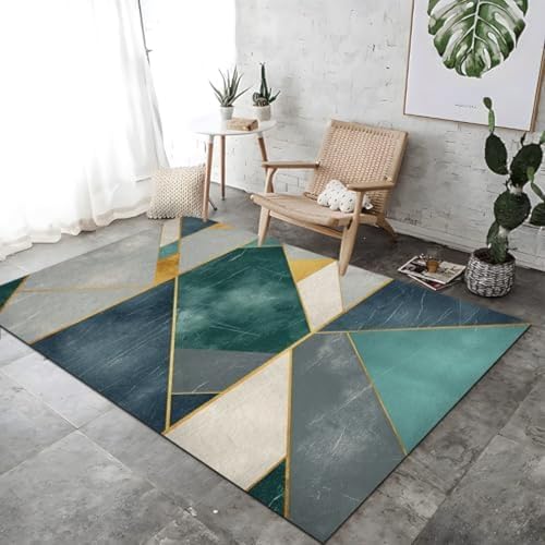 Teppiche Grauer Green-maschinenwaschbarer Teppich-Flecken Widerstandsfähiger Nicht Rutscher, Retro-Retro-geometrischer Farbblöcke Teppich Für Schlafzimmer Küche, Teppiche Grauer Green-maschinenwaschbarer Teppich-Flecken Widerstandsfähiger Nicht Rutscher, Retro-Retro-geometrischer Farbblöcke Teppich Für Schlafzimmer Küche, von ROMOER