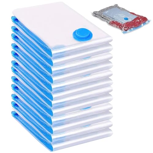 ROMOLY 12er Set Vakuumbeutel für Kleidung Dicht und Extra Robust Vakuumierbeutel, 80% mehr Platz sparende Versiegelungsbeutel für Bettwäsche Kissen Bettdecken Textilien und vieles mehrr von ROMOLY