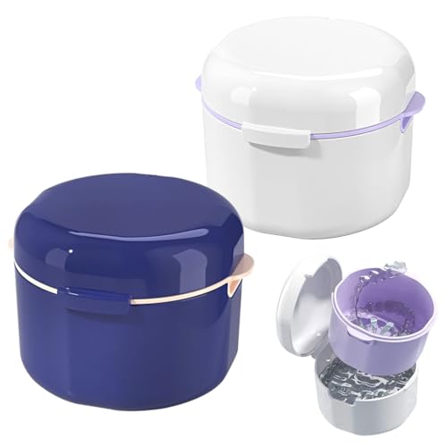 ROMOLY 2 Stuck Zahnersatz Reinigungsbäder (Blau& Weiß) - Zahnersatz Zahnspangendose, Zahnschiene Reinigung, Mundschutz Box, Prothesendose, Zahndraht Retainer Aufbewahrungsbox von ROMOLY
