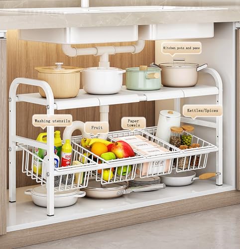 Ausziehbare Unter Waschbecken Lagerung,Küche Regal Veranstalter, 2 Tier Einstellbar Unter Waschbecken Badezimmer Schrank Multifunktionale Lagerung Rack Für Badezimmer Schrank von ROMOZ