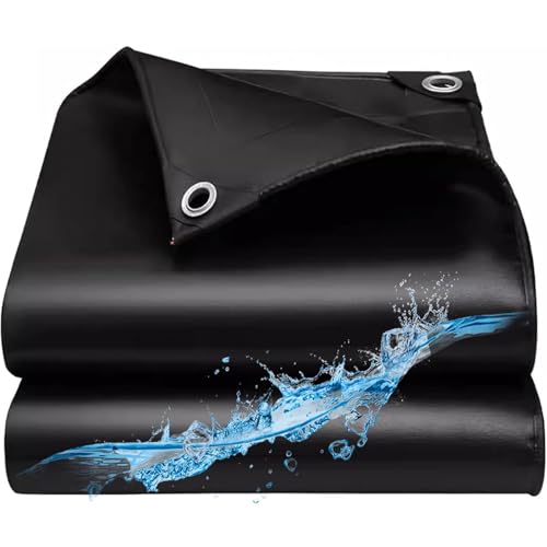 ROMOZ Plane mit Eyelets PVC Truck, Plane Stoff verstärkte Eyelets Thick PE Tarpaulin Waterproof Cover Tarpaulin for Camping Outdoor Garden Tarpaulin Black,5x9m von ROMOZ