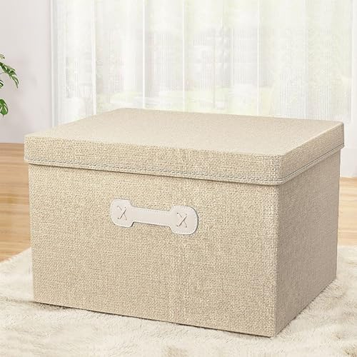 ROMOZ Storage Bins with Lids,Large Collapsible Foldable Linen Fabric Storage Boxes with Two Handles,Organizer Basket Cube with Cover for Home,Bedroom,Closet,Office&Nursery Beige,50 * 40 * 30cm von ROMOZ