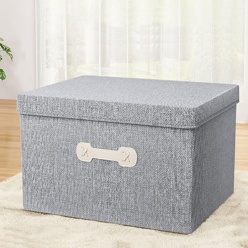 ROMOZ Storage Bins with Lids,Large Collapsible Foldable Linen Fabric Storage Boxes with Two Handles,Organizer Basket Cube with Cover for Home,Bedroom,Closet,Office&Nursery Gray,50 * 40 * 30cm von ROMOZ