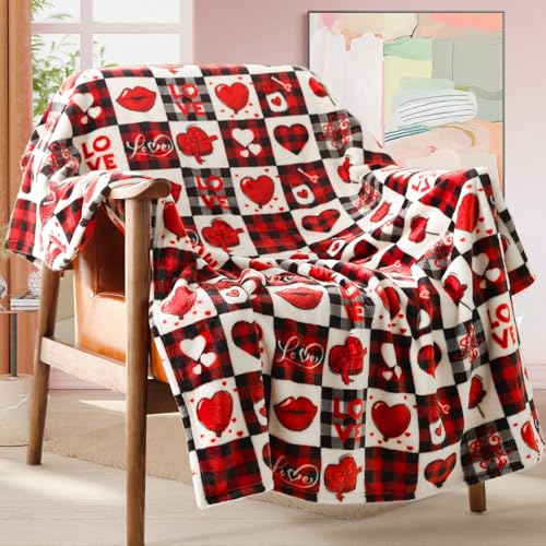 ROMROL Fleece-Überwurf, Geschenkdecke, rote Decke für Couch, Sofa oder Bett, dekorative Karierte Decke, luxuriöse Flanelldecke, super gemütlich für alle Jahreszeiten, Geschenk für Mutter, Ehefrau, von ROMROL