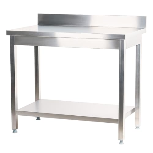 Romux® - Wandtisch aus Edelstahl mit Ablagefläche 1400 x 600 x 850 mm | Professioneller Arbeitstisch aus Stahl mit 10 cm Latzhose aus Stahl mit einer Dicke von 1 mm bietet hohe Robustheit von ROMUX