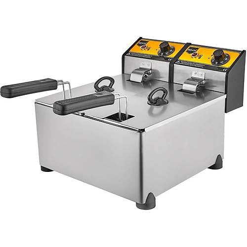 Romux Elektrische industrielle Fritteuse, 3 + 3 Liter, doppelte Tischplatte, professionelle Ölfritteuse aus Edelstahl, 5000 W, Thermostat mit hoher Präzision Romux Elektrische industrielle Fritteuse, 3 + 3 Liter, doppelte Tischplatte, professionelle Ölfritteuse aus Edelstahl, 5000 W, Thermostat mit hoher Präzision von ROMUX