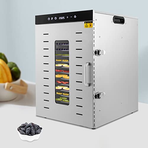 ROMYIX Dörrautomat Edelstahl,1500W Dehydrator Obsttrockner mit 16 Einlegefächer, LED-Display,Intelligente Temperatursteuerung 30-90°C,24h-Timer, Dörrgerät für Obst und Gemüse von ROMYIX