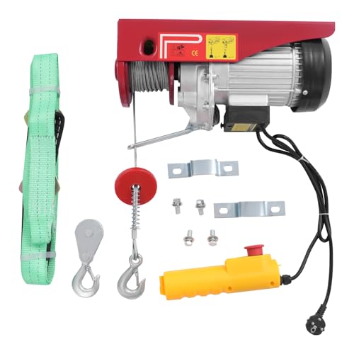 ROMYIX Elektrische Seilwinde, Hebeleistung 800kg,10m/min Hubgeschwindigkeit,Hubhöhe 12m,1450W Seilzug Motorwinde Kupfermotor Flaschenzug, Hebezug mit Kabelloser Fernbedienung (800KG) von ROMYIX