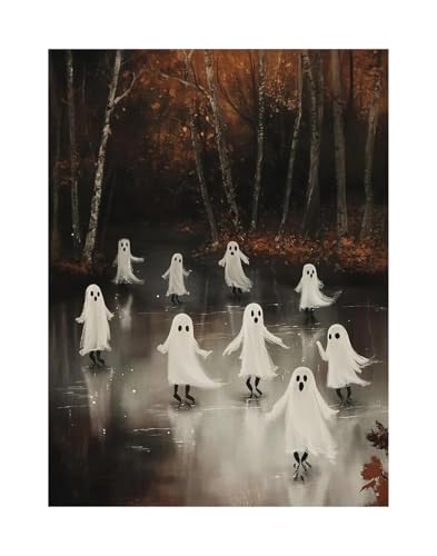 Wandbilder auf Leinwand Herbst Halloween Niedlichen Geist Dark Scary Kürbis Geist Schwarze Katze Retro Poster Kein Rahmen Leinwand Gemälde Wohnkultur(D,30x40cm) von RONGCH
