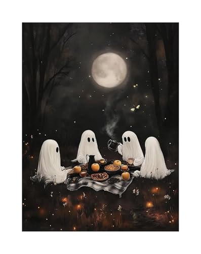 Wandbilder auf Leinwand Herbst Halloween Niedlichen Geist Dark Scary Kürbis Geist Schwarze Katze Retro Poster Kein Rahmen Leinwand Gemälde Wohnkultur(EIN,30x40cm) von RONGCH