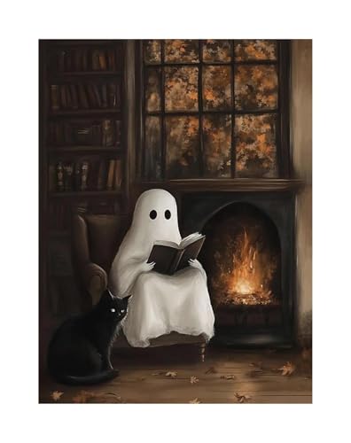 Wandbilder auf Leinwand Herbst Halloween Niedlichen Geist Dark Scary Kürbis Geist Schwarze Katze Retro Poster Kein Rahmen Leinwand Gemälde Wohnkultur(F,30x40cm) von RONGCH
