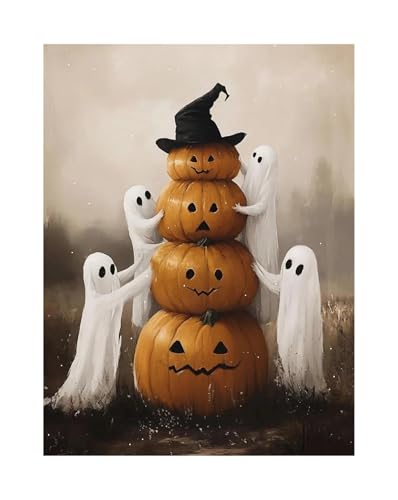 Wandbilder auf Leinwand Herbst Halloween Niedlichen Geist Dark Scary Kürbis Geist Schwarze Katze Retro Poster Kein Rahmen Leinwand Gemälde Wohnkultur(N,20x30cm) von RONGCH