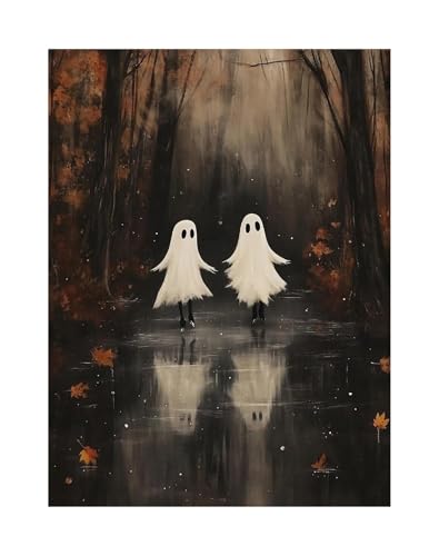 Wandbilder auf Leinwand Herbst Halloween Niedlichen Geist Dark Scary Kürbis Geist Schwarze Katze Retro Poster Kein Rahmen Leinwand Gemälde Wohnkultur(R,60X90cm) von RONGCH