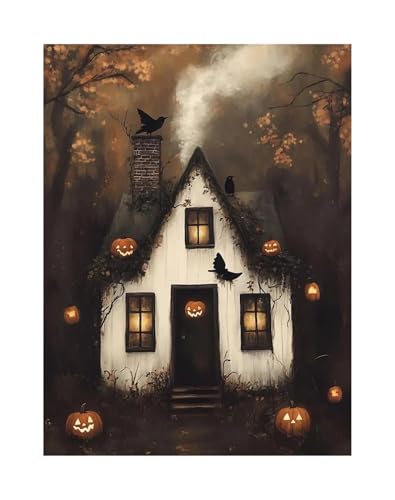 Wandbilder auf Leinwand Herbst Halloween Niedlichen Geist Dark Scary Kürbis Geist Schwarze Katze Retro Poster Kein Rahmen Leinwand Gemälde Wohnkultur(T,40x60cm) von RONGCH