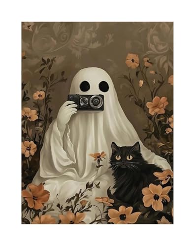 Wandbilder auf Leinwand Herbst Halloween Niedlichen Geist Dark Scary Kürbis Geist Schwarze Katze Retro Poster Kein Rahmen Leinwand Gemälde Wohnkultur(U,20x30cm) von RONGCH