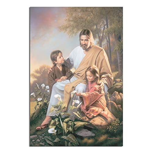 Jesus und zwei Kinder Christus Gott Religion Poster Leinwand Kunst Home Room Wanddekoration Bild Poster Druck Gemälde Geschenk Poster von RONGCHENG