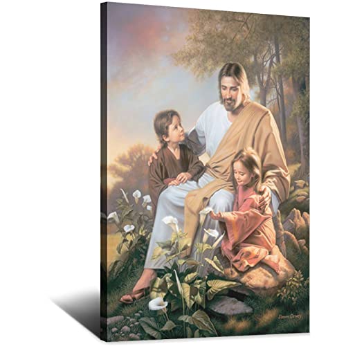 RONGCHENG Poster mit Jesus und zwei Kindern, Christus, Gott, Religion, Leinwand, Kunst, Zuhause, Zimmer, Wanddekoration, Bild, Poster, Druck, Gemälde, Geschenk, Poster von RONGCHENG