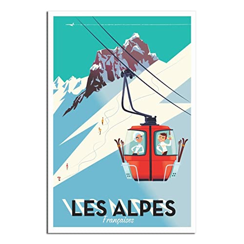 RONGCHENG Alpen Ski Kabelauto Vintage Reise Poster Leinwand Kunst Zuhause Zimmer Wanddekoration Bild Poster Druck Gemälde Geschenk Poster von RONGCHENG