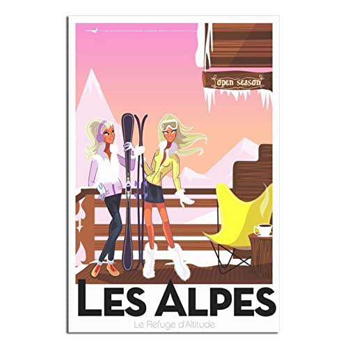 RONGCHENG Alpen Skifahren Mädchen Vintage Reise Poster Leinwand Kunst Zuhause Zimmer Wanddekoration Bild Poster Druck Gemälde Geschenk Poster von RONGCHENG