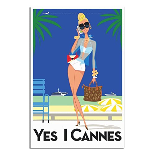 RONGCHENG Cannes Girl Vintage Reiseposter Leinwand Kunst Zuhause Zimmer Wanddekoration Bild Poster Druck Gemälde Geschenk Poster von RONGCHENG