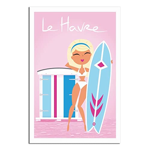 RONGCHENG Le Havre France Surf Vintage Reiseposter Leinwand Kunst Zuhause Wanddekoration Bild Poster Druck Gemälde Geschenk Poster von RONGCHENG