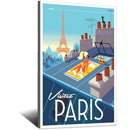 RONGCHENG Paris Roof Girl Vintage Reise Poster Leinwand Kunst Zuhause Zimmer Wanddekoration Bild Poster Druck Gemälde Geschenk Poster von RONGCHENG