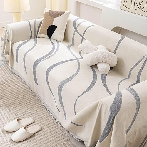 Große Überwürfe für Sofas,Sofaüberwurf aus Chenille,universelle gewebte Überwürfe mit Quasten von Four Seasons,abstrakte geometrische Linien, multifunktionale weiche und bequeme Sofadecke(Color von RONGESAEFS