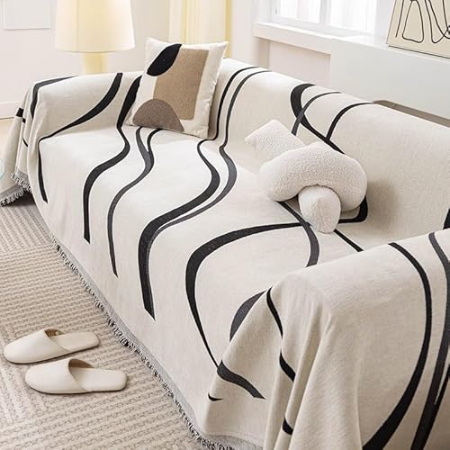 Große Überwürfe für Sofas,Sofaüberwurf aus Chenille,universelle gewebte Überwürfe mit Quasten von Four Seasons,abstrakte geometrische Linien, multifunktionale weiche und bequeme Sofadecke(Color von RONGESAEFS
