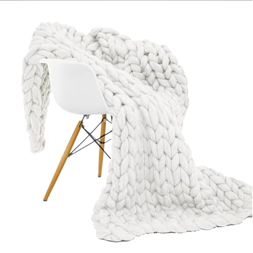 RONGESAEFS Grob gestrickte Decke,Dicke weiche Garndecke,Handgestrickte Wolldecke,warme Decke mit Seilknoten für Couch,Bettsofa,isländische Wollstrickdecke(Color:A,Size:60 * 80cm) von RONGESAEFS