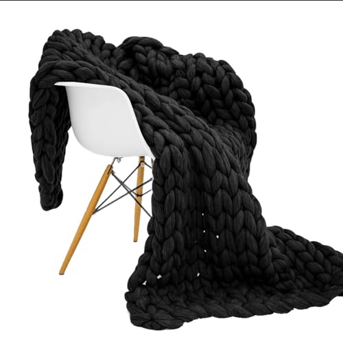 RONGESAEFS Grob gestrickte Decke,Dicke weiche Garndecke,Handgestrickte Wolldecke,warme Decke mit Seilknoten für Couch,Bettsofa,isländische Wollstrickdecke(Color:K,Size:80 * 80cm) von RONGESAEFS