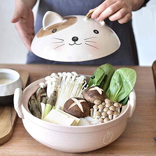 RONGJJ Gusseisen Bräter, Antihaft-Eintopf, Heißer Topf, Hitzebeständiger Tontopf Mit Deckel, Keramikbedeckter Suppentopf, Kinderschüsselkatze Für Langsames Kochen Bibimbap, Cat, 0.9L von RONGJJ