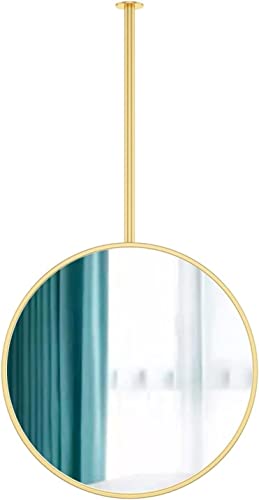 Metallspiegel zum Aufhängen an der Decke, 40 cm, 50 cm, 60 cm, 70 cm, großer runder Kosmetikspiegel mit Deckenausleger, dekorativer Hängespiegel mit kreisförmigem Rahmen, Gold (Grö von RONGJJTJQ