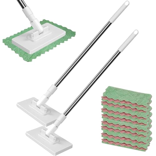 39" Langer Einweg-Staubmopp mit 4 wiederverwendbaren Tüchern, flach mit Einweg-Pads, Staubwischer mit Griff, Bodenwischer für Verschiedene Oberflächen (2 Set) von RONGJUEOZ