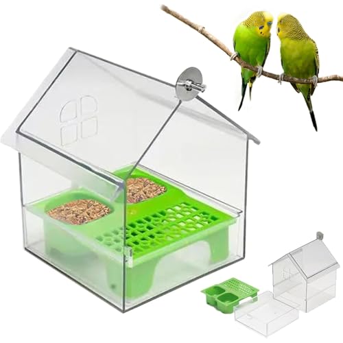 Ausziehbarer Papageienfutterspender für den Außenbereich, langlebig, Vogelhäuschen, dekorative transparente Vogeltränke, leicht zu befüllen und zu reinigen (Green) von RONGJUEOZ