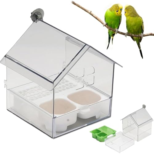 Ausziehbarer Papageienfutterspender für den Außenbereich, langlebig, Vogelhäuschen, dekorative transparente Vogeltränke, leicht zu befüllen und zu reinigen (White) von RONGJUEOZ