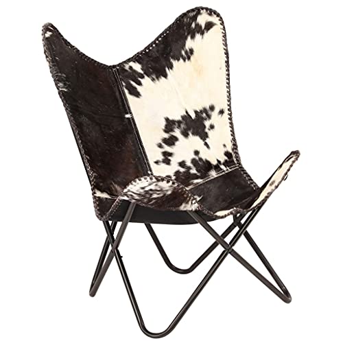 RONGQI Butterfly-Sessel, Butterfly Chair, Relaxstuhl, Armlehnensessel, Clubsessel, Schwarz und Weiß Echtes Ziegenleder von RONGQI
