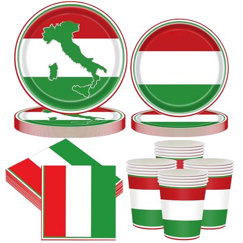 RONGZUBAT Italien Party Dekorationen Partygeschirr Set,68 Stück Italiene-Partygeschirr National Street Birthday Deko Partyzubehör Pappteller,Pappbecher,Servietten für Nation Party RONGZUBAT Italien Party Dekorationen Partygeschirr Set,68 Stück Italiene-Partygeschirr National Street Birthday Deko Partyzubehör Pappteller,Pappbecher,Servietten für Nation Party von RONGZUBAT