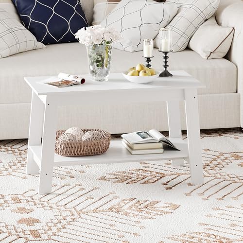 RONIPIC Moderner Couchtisch mit 2 Ebenen, Kaffeetisch 80 cm, Beistelltisch mit offenem Regal, Landhausstil, für Wohnzimmer, Schlafzimmer, Büro, Wohnung, MDF-Holz und PB, Weiß RONIPIC Moderner Couchtisch mit 2 Ebenen, Kaffeetisch 80 cm, Beistelltisch mit offenem Regal, Landhausstil, für Wohnzimmer, Schlafzimmer, Büro, Wohnung, MDF-Holz und PB, Weiß von RONIPIC