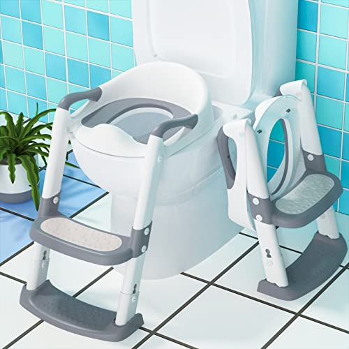 RONIPIC Toilettensitz Kinder, Toilettentrainer Toilettensitz Kinder mit Treppe, Höhenverstellbar Toilettenaufsatz WC Sitz Kinder mit Weichem Kissen RONIPIC Toilettensitz Kinder, Toilettentrainer Toilettensitz Kinder mit Treppe, Höhenverstellbar Toilettenaufsatz WC Sitz Kinder mit Weichem Kissen von RONIPIC