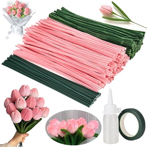 RONMOSNEA Pfeifenreiniger Blumen Set, Sonnenblumen Pfeifenputzer Blumen, Pfeifenreiniger Set, Pfeifenputzer zum Basteln, Pfeifenreiniger zum Basteln (Rosa) von RONMOSNEA