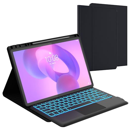 Für Lenovo Idea Tab Pro Tablet 12.7" Hülle mit Tastatur - 7 Farben Beleuchtung Abnehmbare Trackpad Cover - Beleuchtete Deutsches QWERTZ Layout Tastatur mit Stifthalter für Lenovo Idea Tab Pro 2025 von ROOFEI