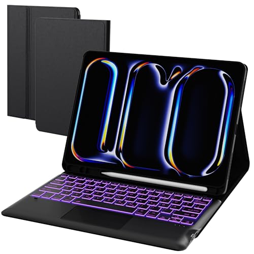 Für iPad Pro 13 Zoll (M4) 2024 Hülle mit Tastatur - 7 Farben Beleuchtung Abnehmbare Trackpad Tablet Cover - Beleuchtete Deutsches QWERTZ Layout Tastatur mit Stifthalter für iPad Pro 13" (M4, 2024) von ROOFEI