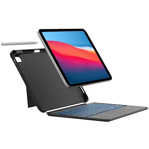 ROOFEI Multi Touch Hülle mit Tastatur für iPad 10. Generation - Abnehmbare Tastatur mit Kickstand & 7 Farbige Hinterleuchtet - QWERTZ-Layout Tastatur Hülle mit Stifthalter für 10.9'' iPad 10th Gen von ROOFEI