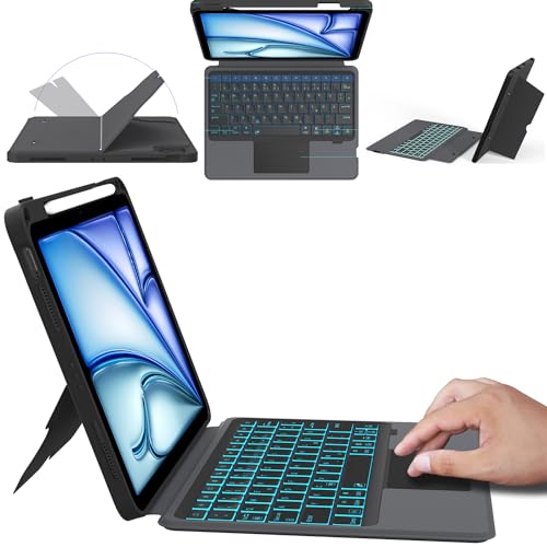 ROOFEI iPad Air 11" (M3/M2, 2025/2024)/Air 5 /Air 4/Pro 11" (4/3/2/1 Gen) Hülle mit Tastatur : Abnehmbare Touchpad Tastatur mit 7 Farbige Beleuchtung - QWERTZ Layout von ROOFEI