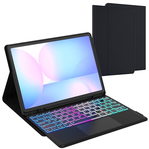 für Samsung Tab S10 FE+ Plus 13.1 Zoll Hülle mit Tastatur: Tastatur mit Touchpad & 3-Zozen-7-Farbige Beleuchtung - Galaxy Tab S10 FE+ 5G Tablet 2025 Deutsches QWERTZ-Layout Tastaturen mit Pen Halter von ROOFEI