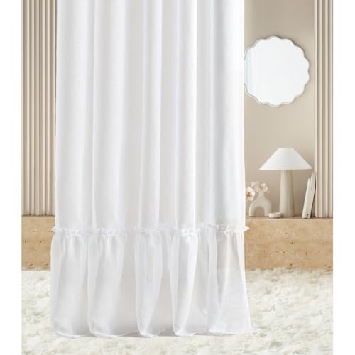 ROOM99 Gardine mit Kräuselband Elaine 350 x 250 cm Breite x Höhe Wohnzimmer Transparent Modern Schal Wohnzimmer Schlafzimmer Weiß Rüsche, 1 Stück von ROOM99